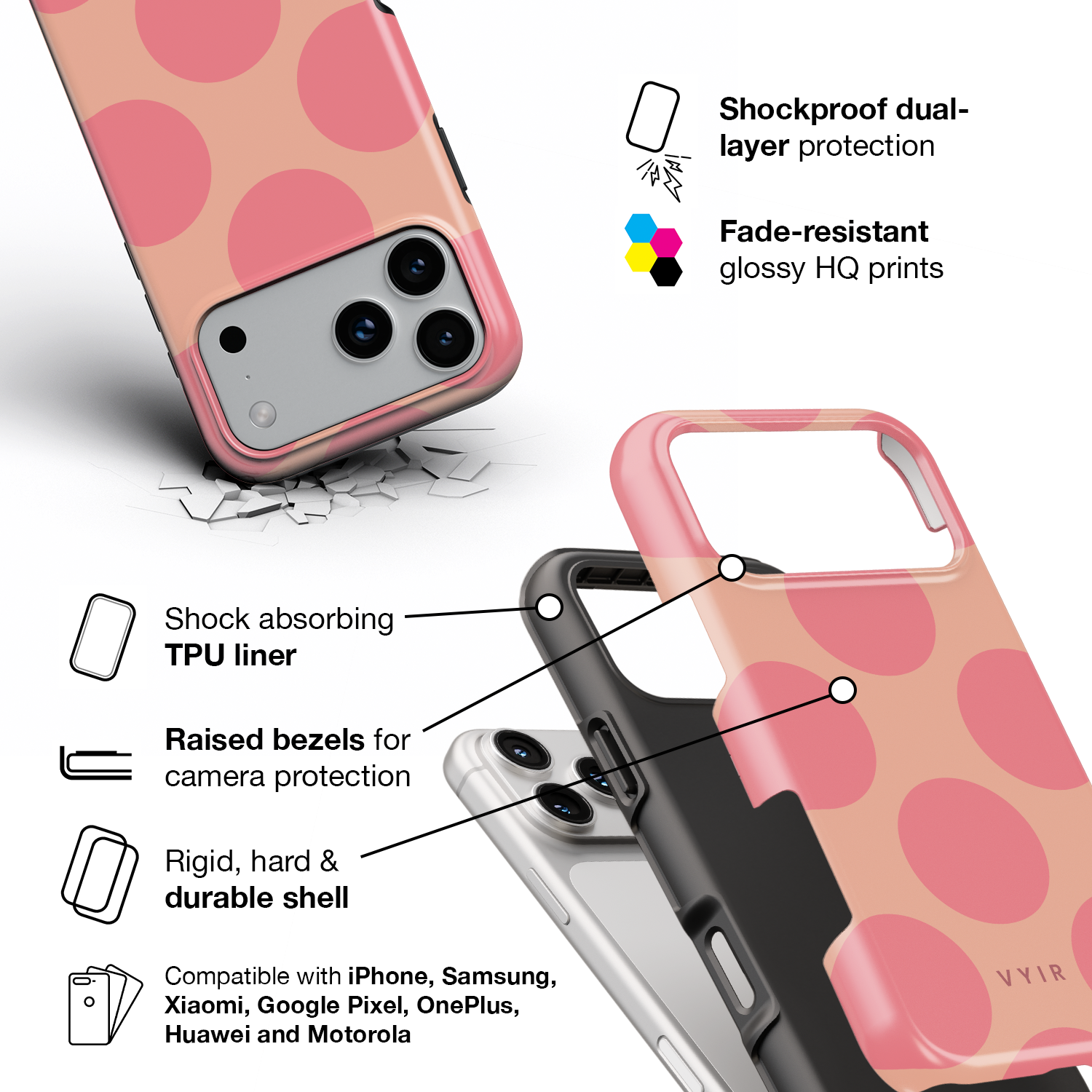 Big Polka Dots, Melon - Shockproof iPhone Case
