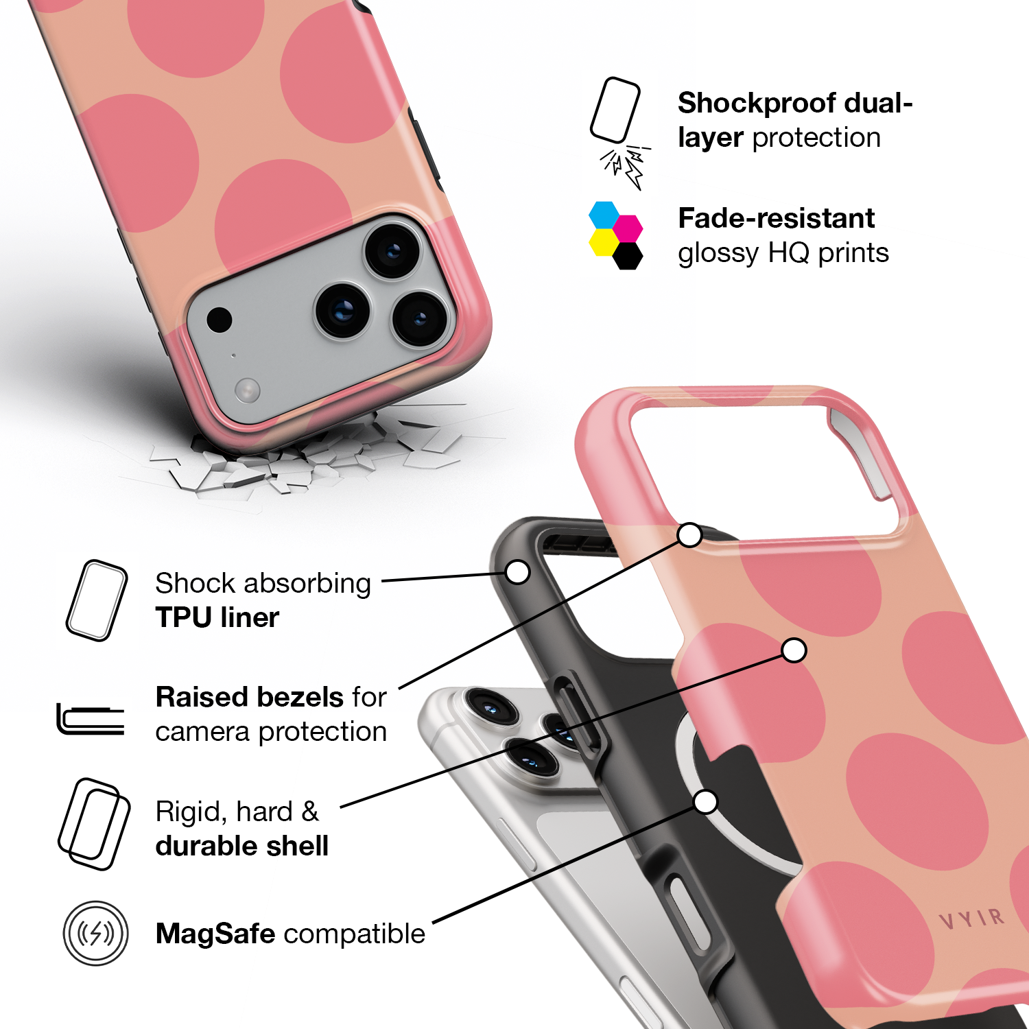 Big Polka Dots, Melon - Shockproof MagSafe iPhone Case