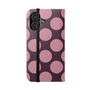 iPhone 17 Vegan Leather Wallet Case – Pink Plum Polka Dot Design - VYIR