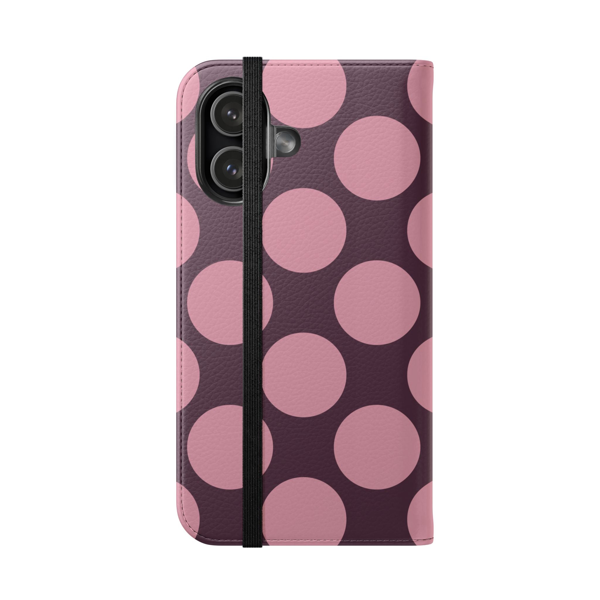 iPhone 17 Vegan Leather Wallet Case – Pink Plum Polka Dot Design - VYIR