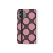 iPhone 12 Mini Vegan Leather Wallet Case – Pink Plum Polka Dot Design - VYIR