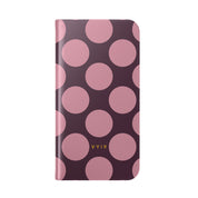 iPhone 17 Pro Max Vegan Leather Wallet Case – Pink Plum Polka Dot Design - VYIR