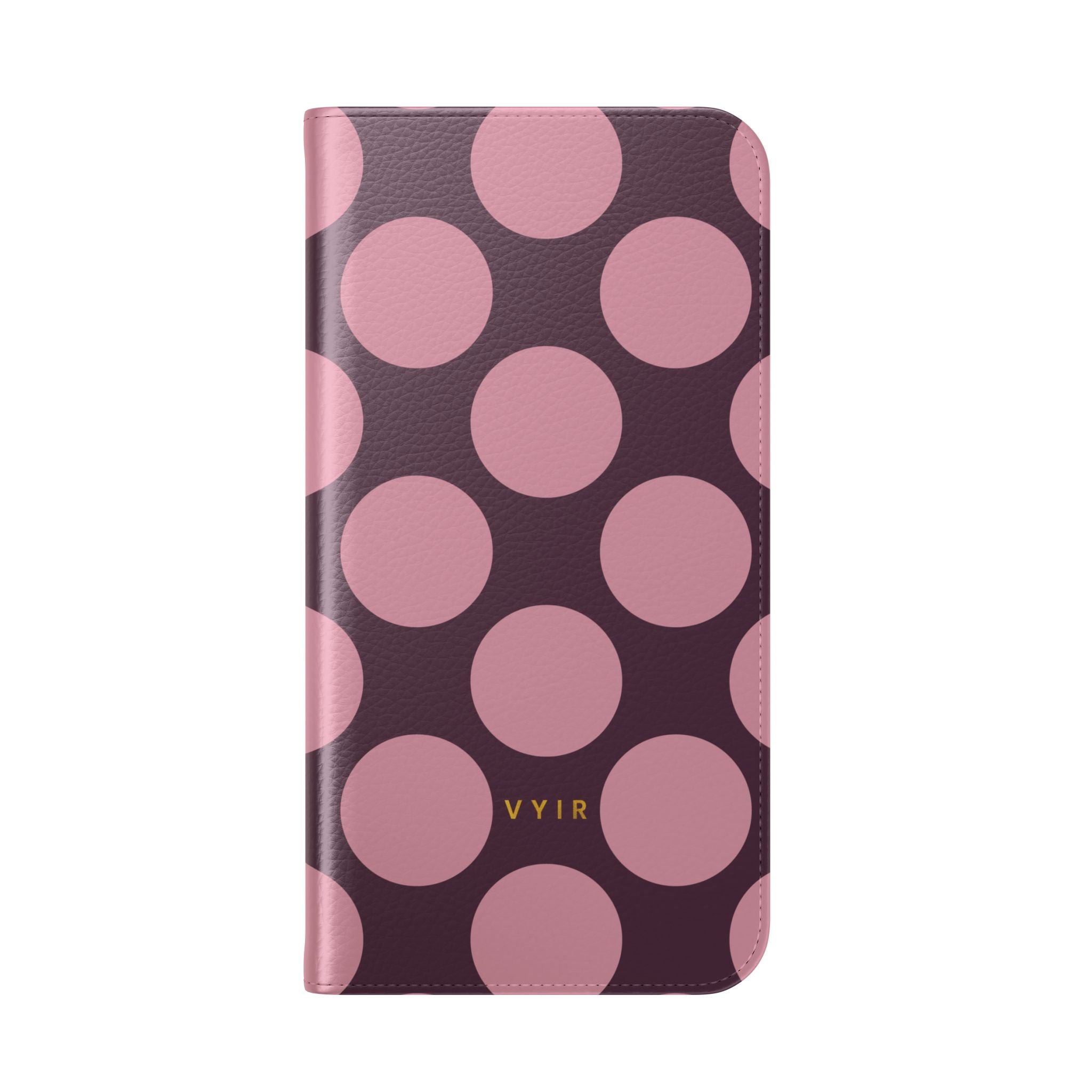 iPhone 17 Pro Max Vegan Leather Wallet Case – Pink Plum Polka Dot Design - VYIR