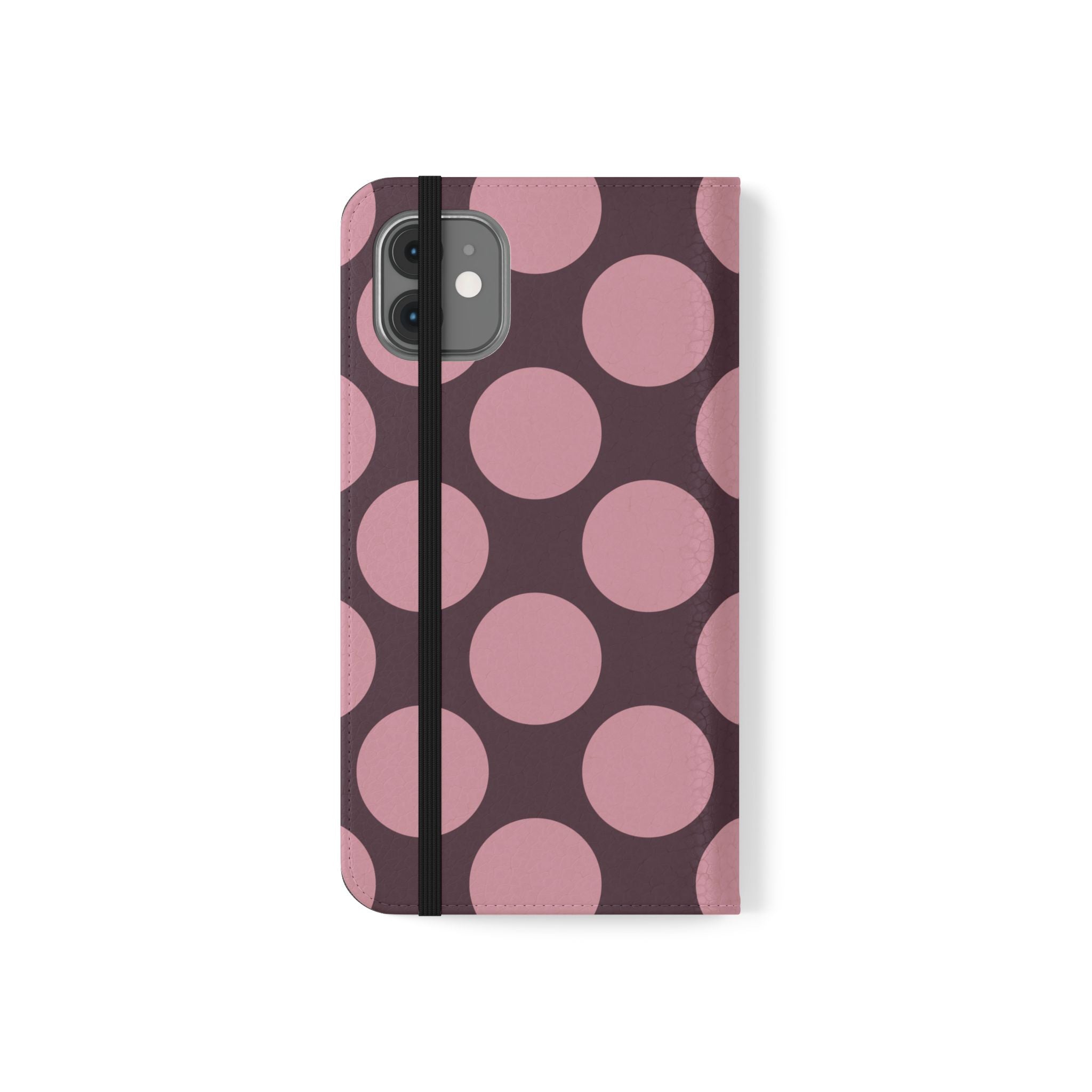iPhone 11 Vegan Leather Wallet Case – Pink Plum Polka Dot Design - VYIR