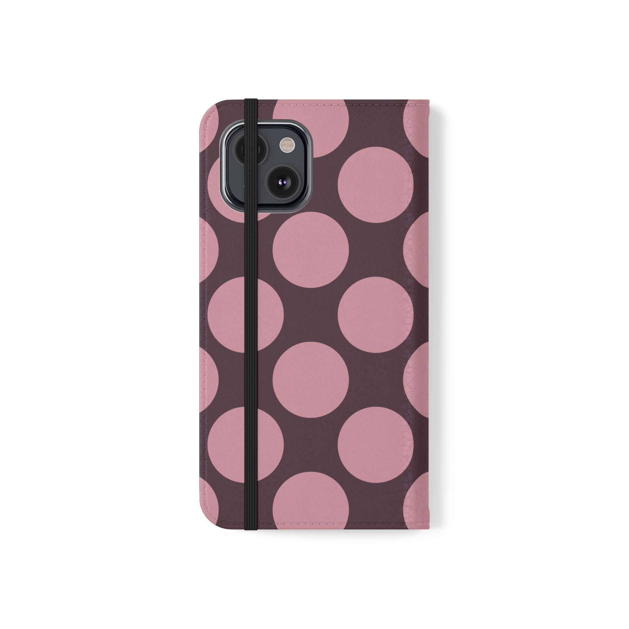 iPhone 13 Vegan Leather Wallet Case – Pink Plum Polka Dot Design - VYIR
