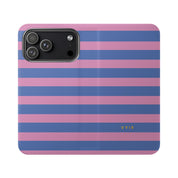iPhone 17 Pro Max Vegan Leather Wallet Case – Periwinkle Dream Striped Design - VYIR