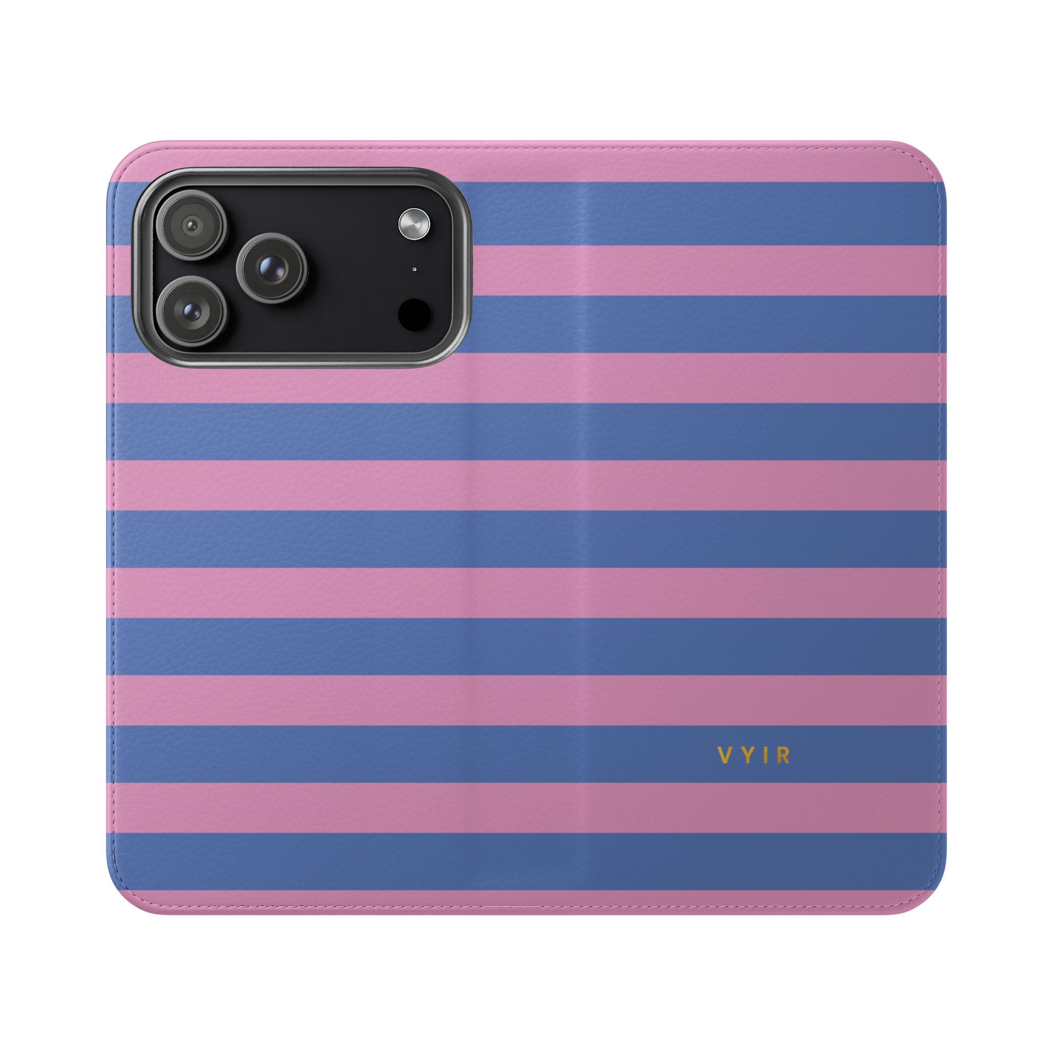 iPhone 17 Pro Max Vegan Leather Wallet Case – Periwinkle Dream Striped Design - VYIR