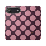 iPhone 17 Air Vegan Leather Wallet Case – Pink Plum Polka Dot Design - VYIR