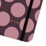 iPhone 13 Vegan Leather Wallet Case – Pink Plum Polka Dot Design - VYIR