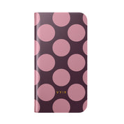 iPhone 17 Vegan Leather Wallet Case – Pink Plum Polka Dot Design - VYIR
