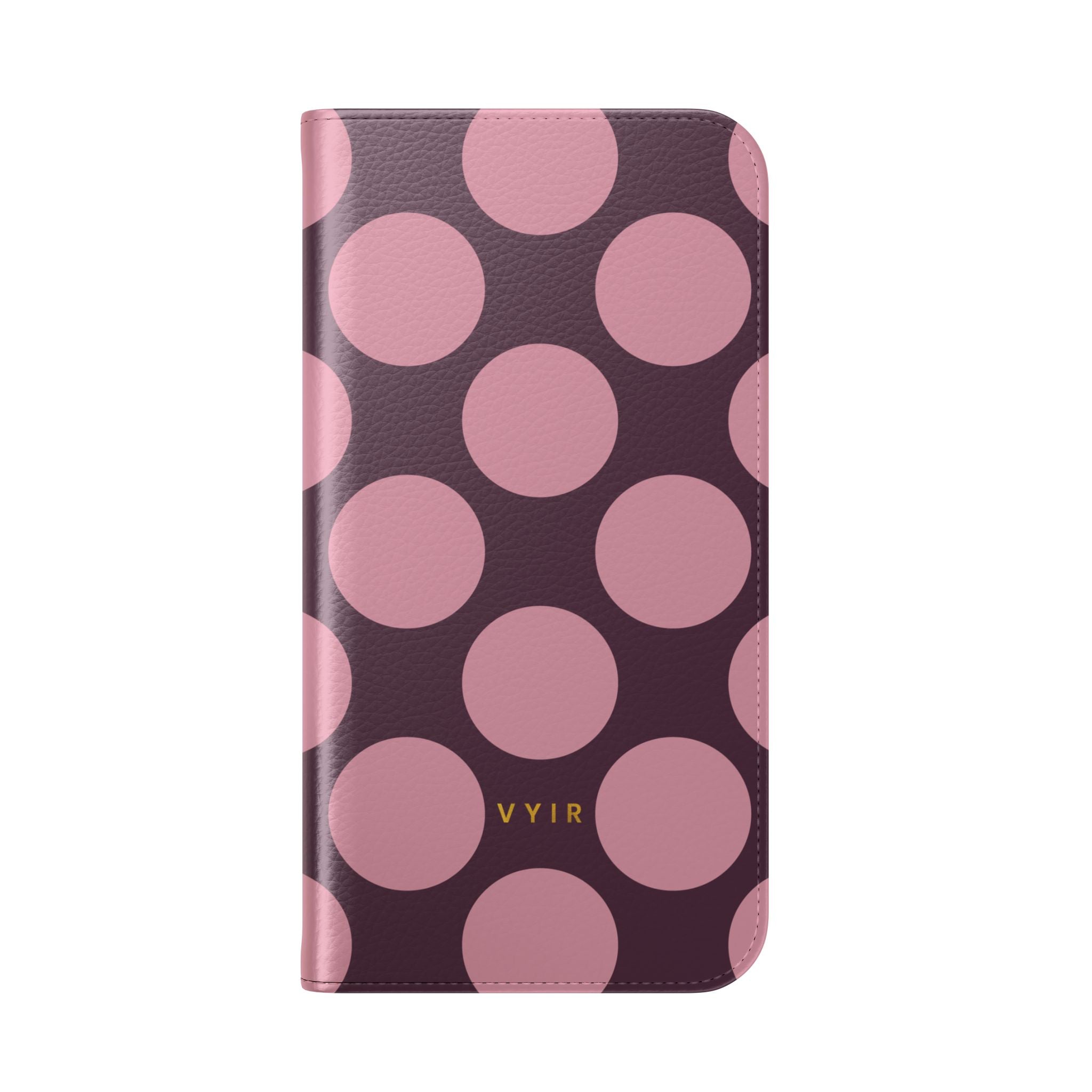 iPhone 17 Vegan Leather Wallet Case – Pink Plum Polka Dot Design - VYIR