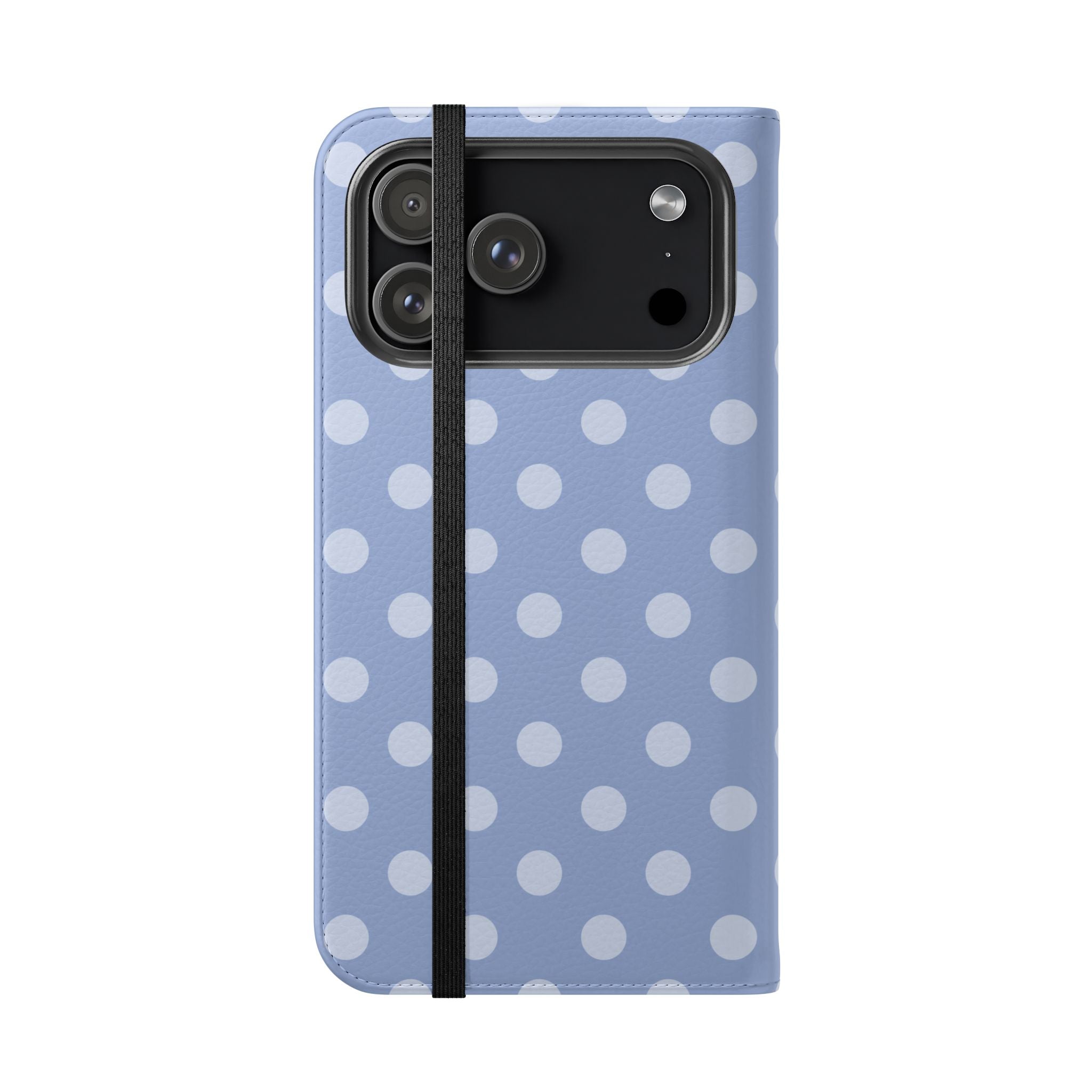 iPhone 17 Pro Max Vegan Leather Wallet Case – Light Blue Polka Dot Design - VYIR