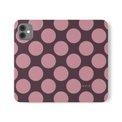 iPhone 11 Vegan Leather Wallet Case – Pink Plum Polka Dot Design - VYIR
