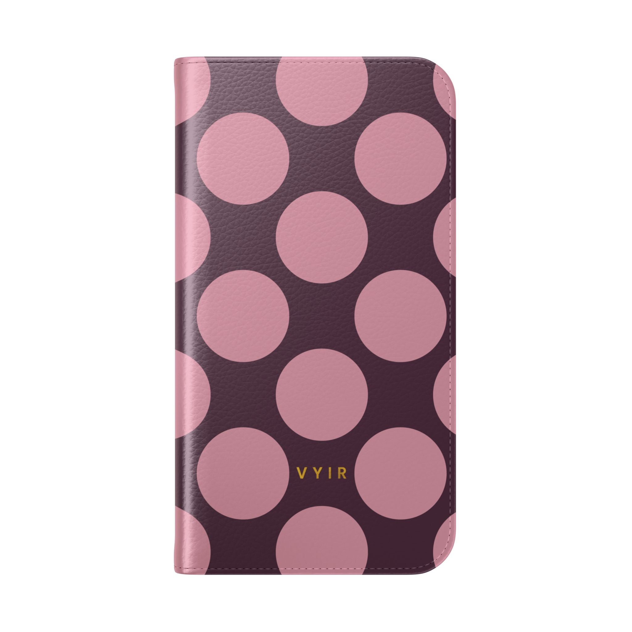 iPhone 16 Vegan Leather Wallet Case – Pink Plum Polka Dot Design - VYIR
