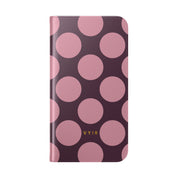 iPhone 15 Plus Vegan Leather Wallet Case – Pink Plum Polka Dot Design - VYIR