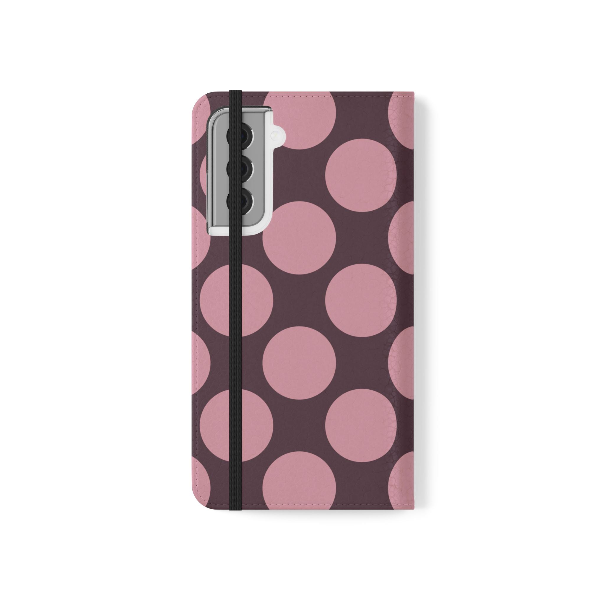 Samsung Galaxy S21 Vegan Leather Wallet Case – Pink Plum Polka Dot Design - VYIR