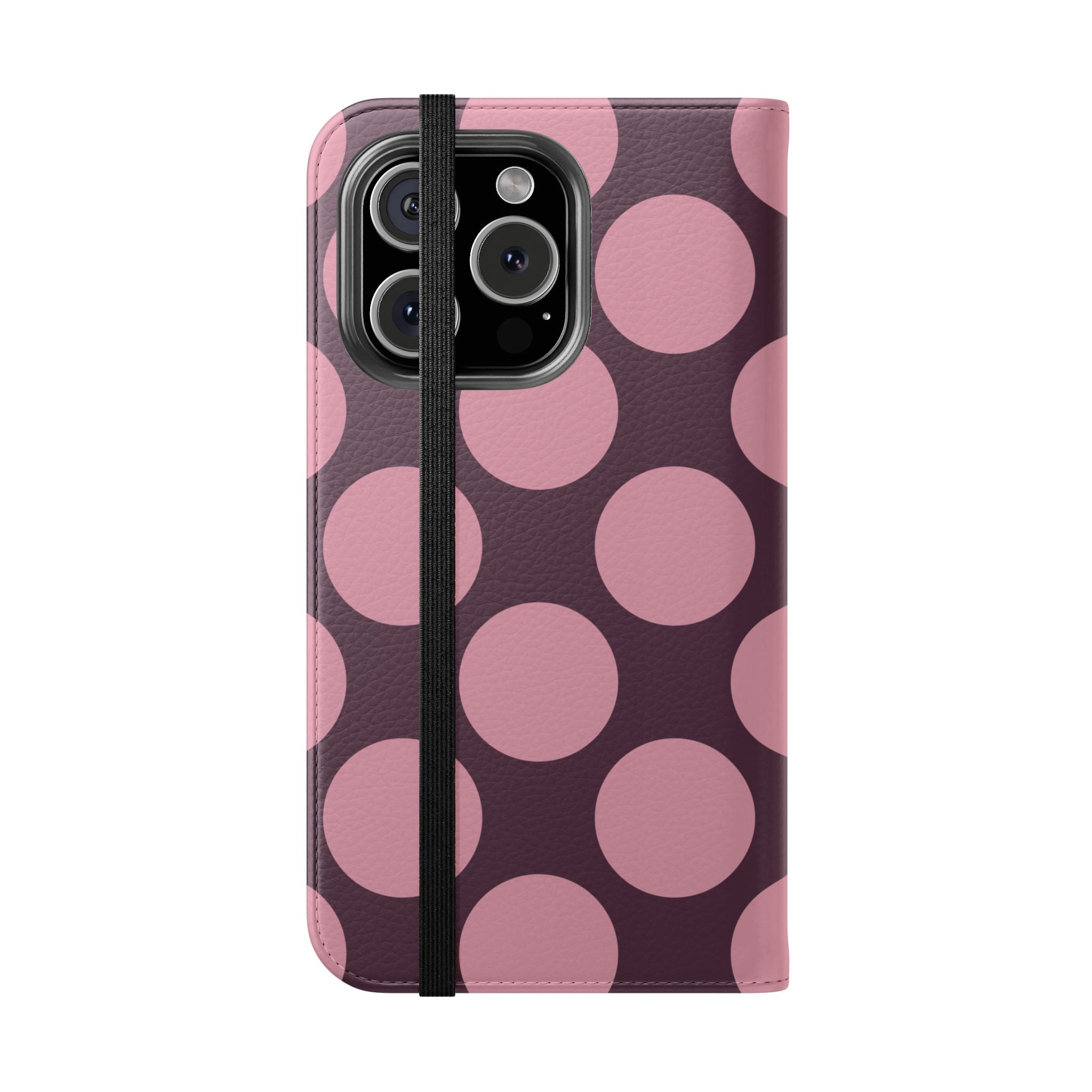 iPhone 16 Pro Vegan Leather Wallet Case – Pink Plum Polka Dot Design - VYIR