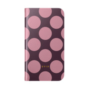 iPhone 15 Pro Vegan Leather Wallet Case – Pink Plum Polka Dot Design - VYIR