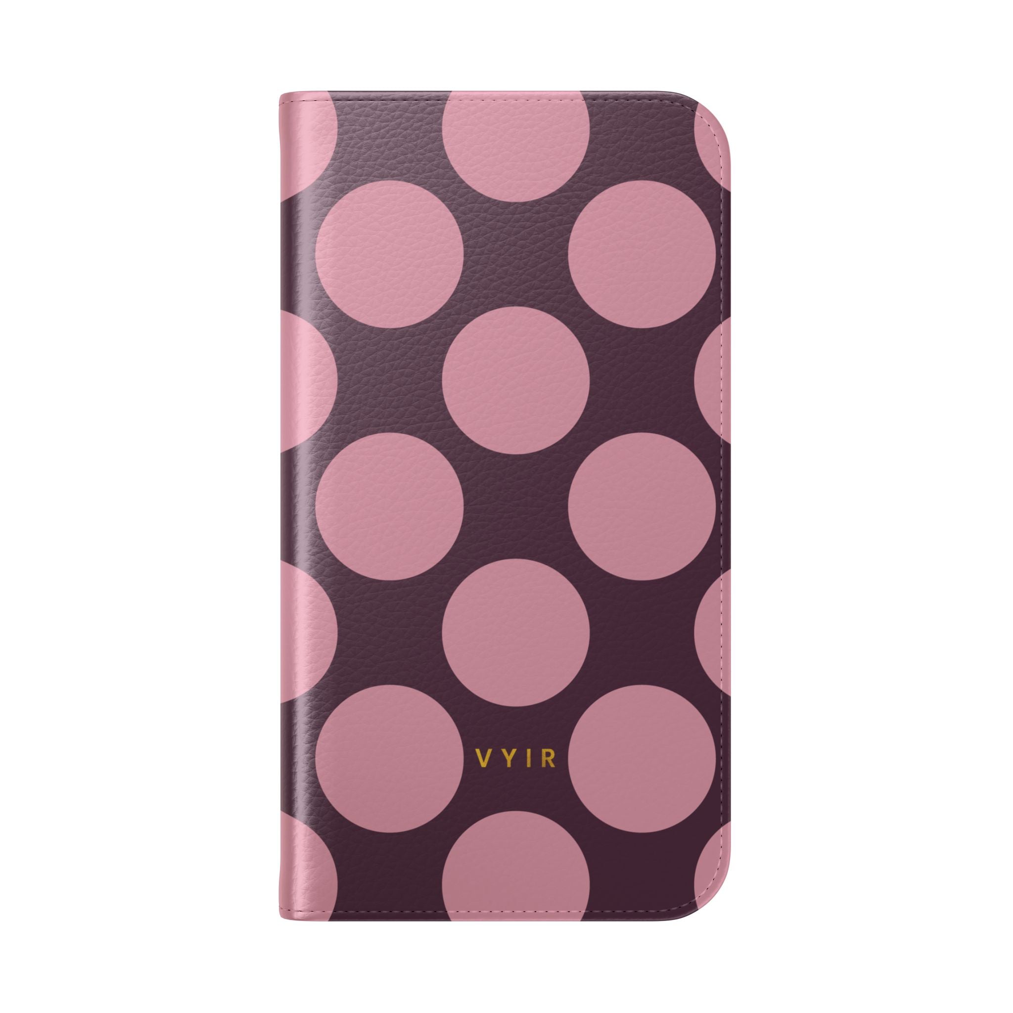 iPhone 15 Pro Vegan Leather Wallet Case – Pink Plum Polka Dot Design - VYIR