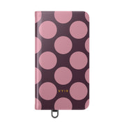Samsung Galaxy S24 Vegan Leather Wallet Case – Pink Plum Polka Dot Design - VYIR