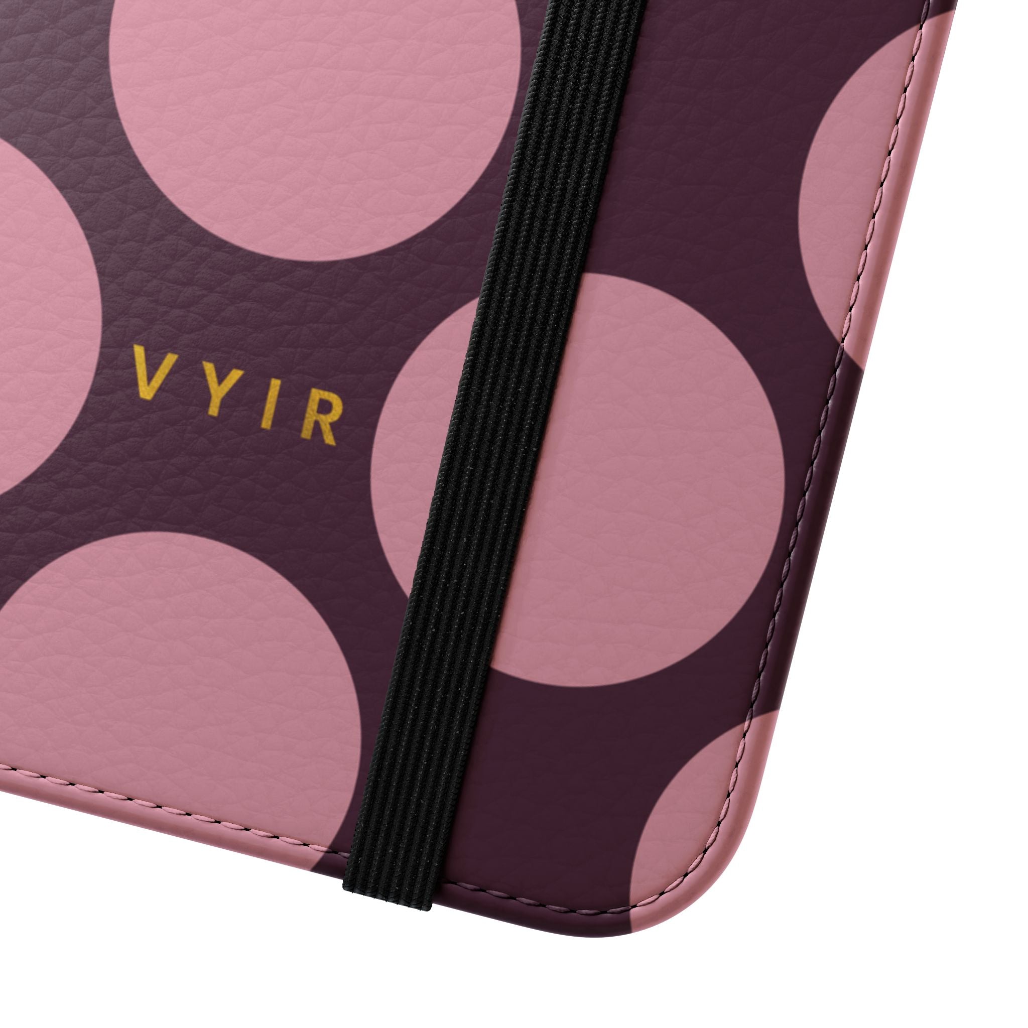 iPhone 14 Vegan Leather Wallet Case – Pink Plum Polka Dot Design - VYIR