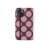iPhone 13 Mini Vegan Leather Wallet Case – Pink Plum Polka Dot Design