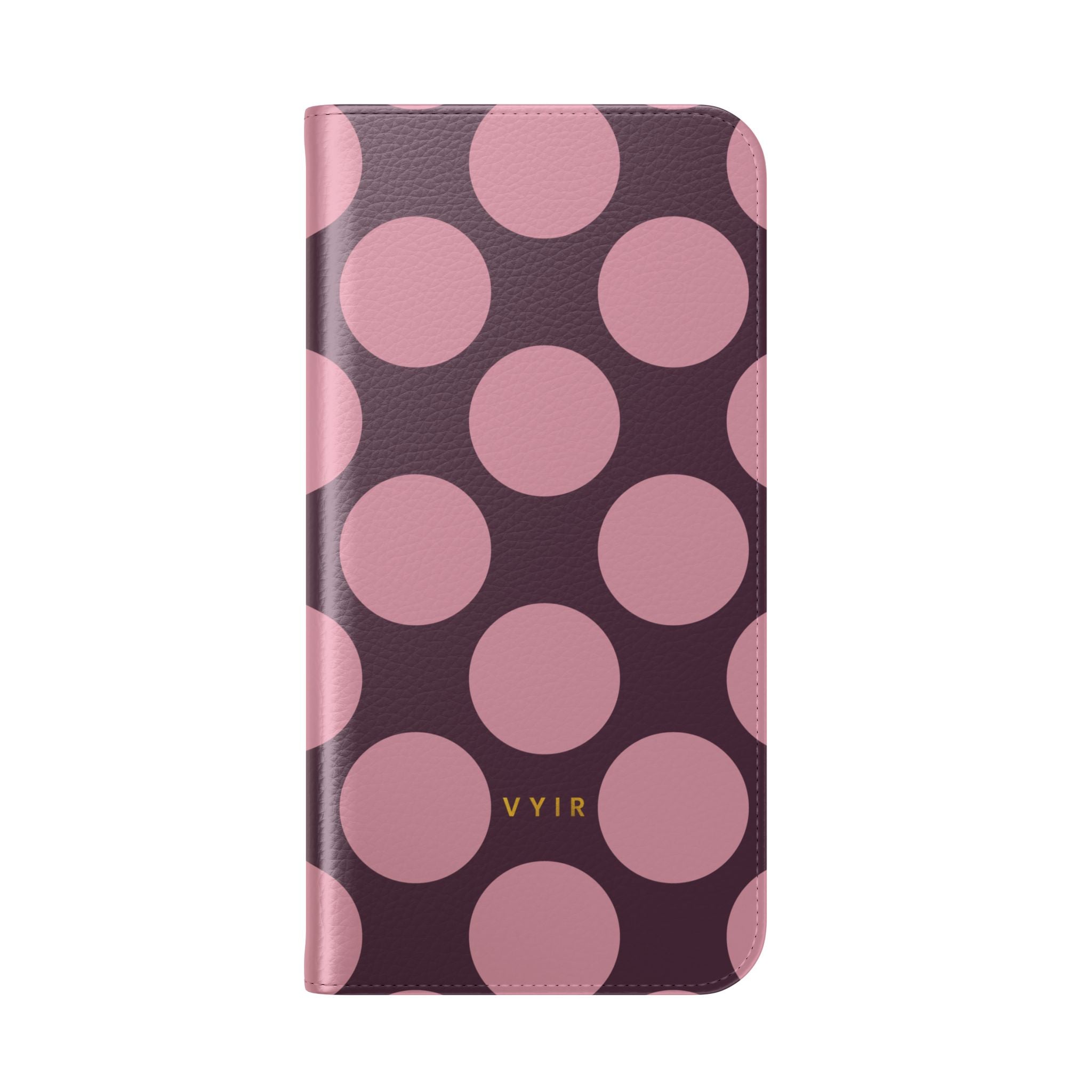 iPhone 17 Air Vegan Leather Wallet Case – Pink Plum Polka Dot Design - VYIR
