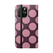 iPhone 14 Pro Max Vegan Leather Wallet Case – Pink Plum Polka Dot Design - VYIR