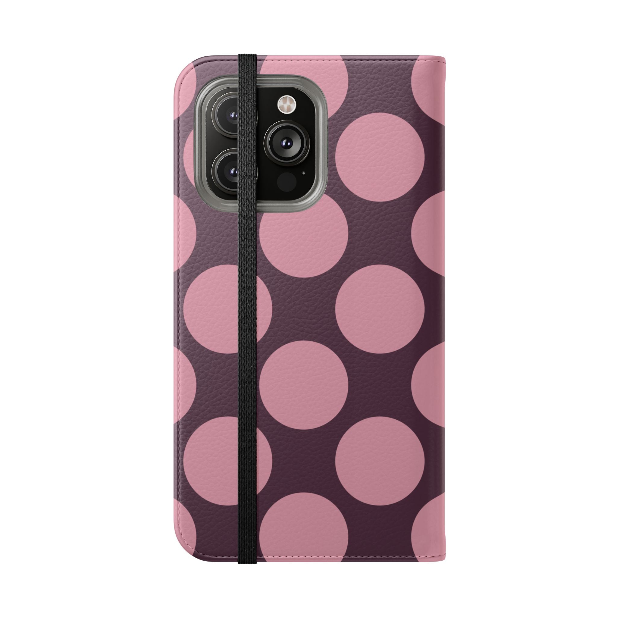 iPhone 14 Pro Max Vegan Leather Wallet Case – Pink Plum Polka Dot Design - VYIR