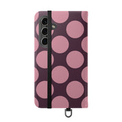 Samsung Galaxy S24 Vegan Leather Wallet Case – Pink Plum Polka Dot Design - VYIR