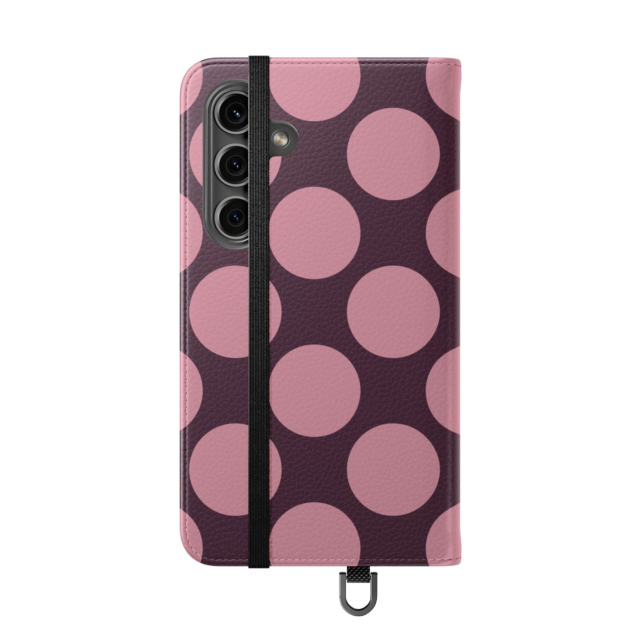 Samsung Galaxy S24 Vegan Leather Wallet Case – Pink Plum Polka Dot Design - VYIR