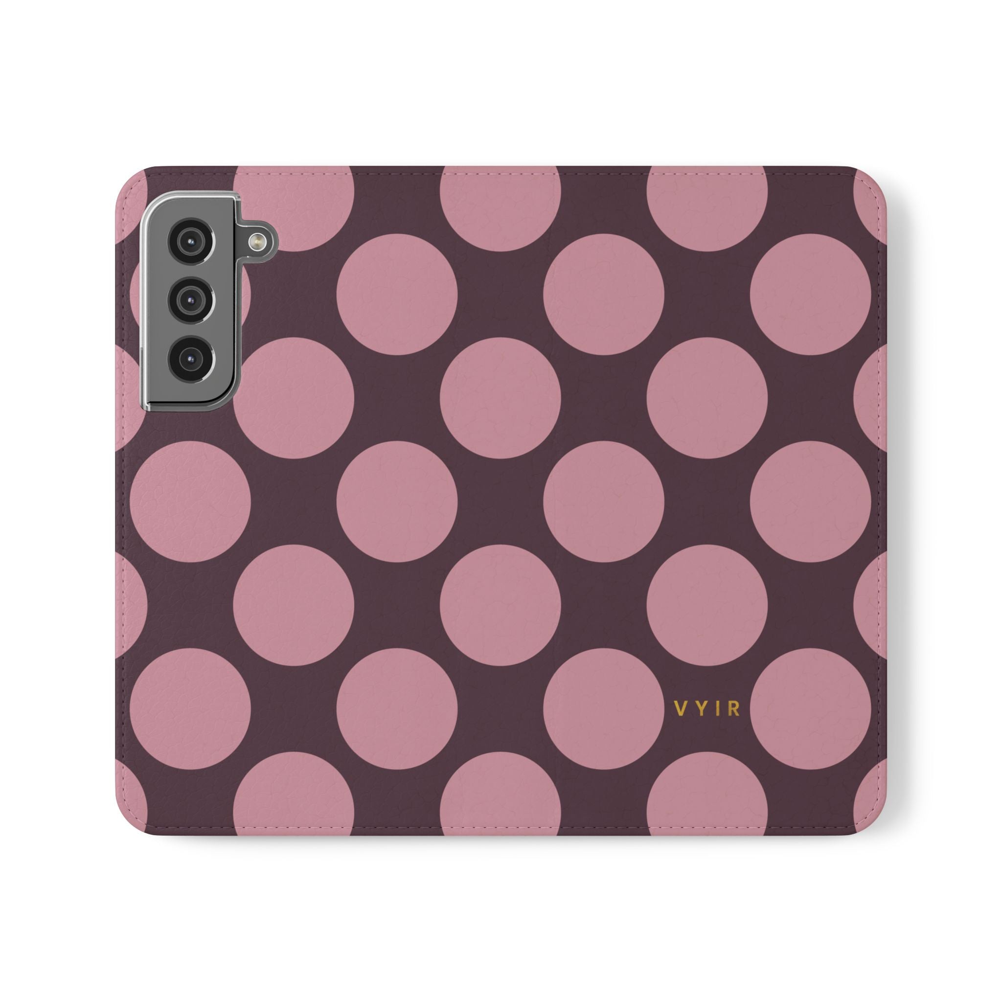 Samsung Galaxy S22 Vegan Leather Wallet Case – Pink Plum Polka Dot Design - VYIR