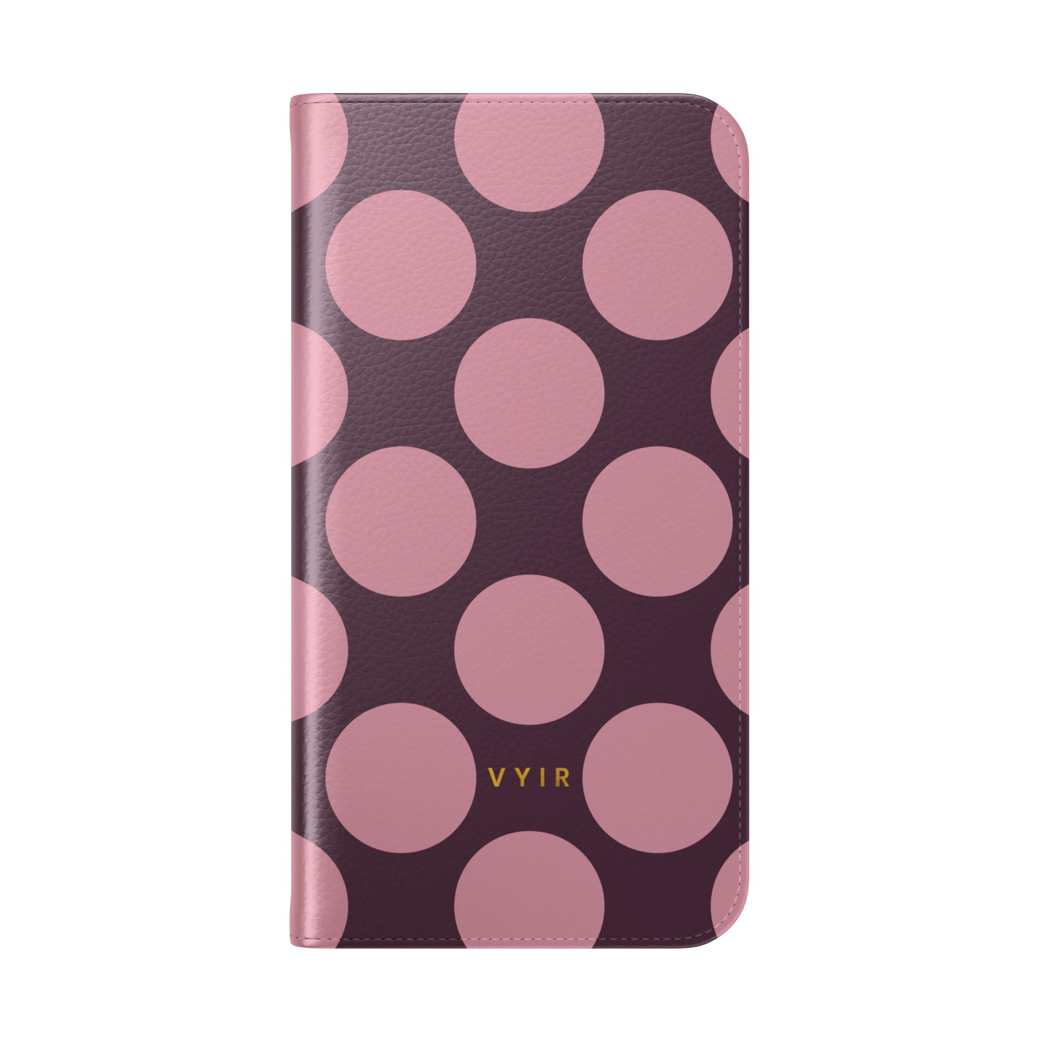 iPhone 16 Pro Max Vegan Leather Wallet Case – Pink Plum Polka Dot Design - VYIR