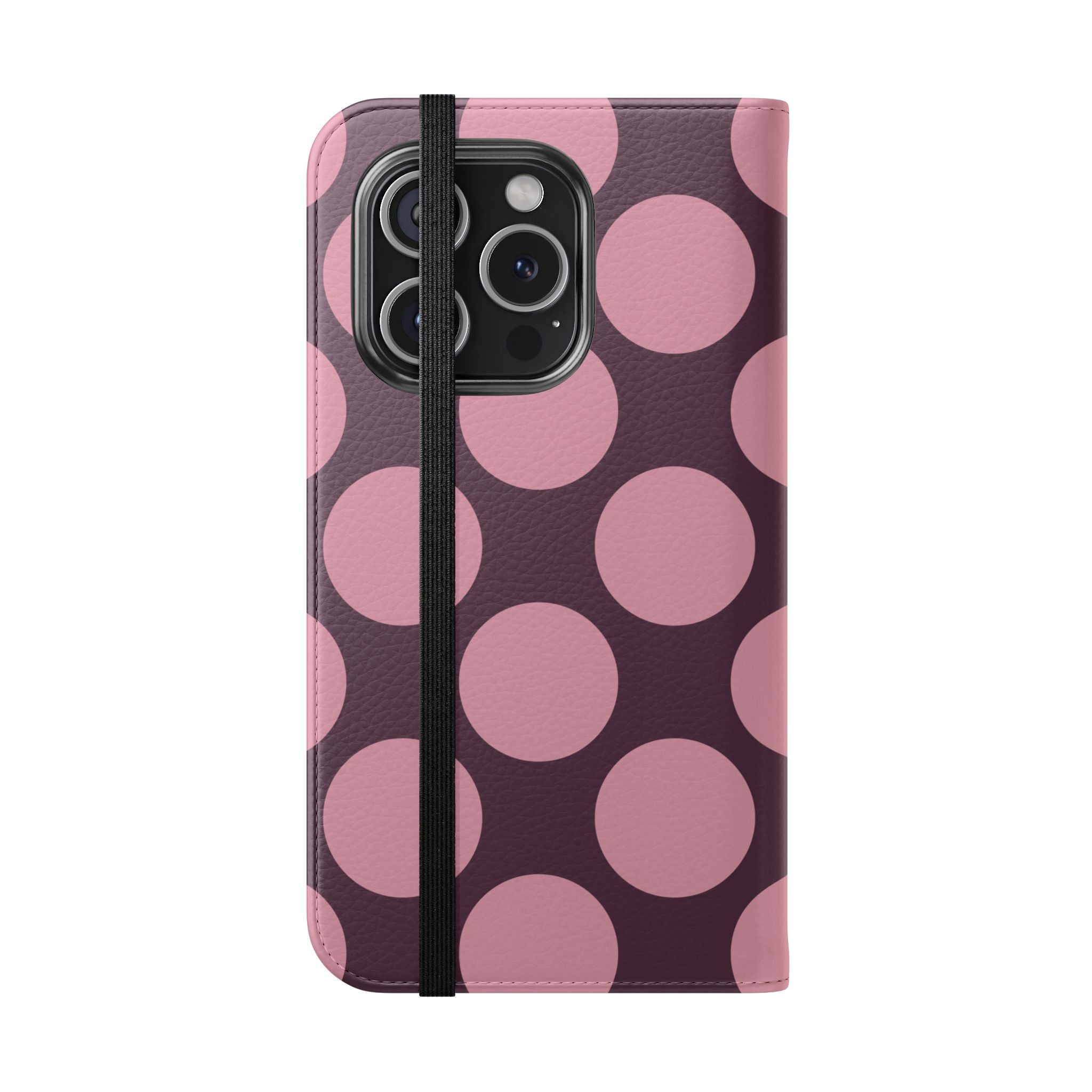 iPhone 15 Pro Vegan Leather Wallet Case – Pink Plum Polka Dot Design - VYIR