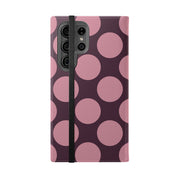 Samsung Galaxy S23 Ultra Vegan Leather Wallet Case – Pink Plum Polka Dot Design - VYIR