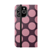 iPhone 16 Pro Max Vegan Leather Wallet Case – Pink Plum Polka Dot Design - VYIR