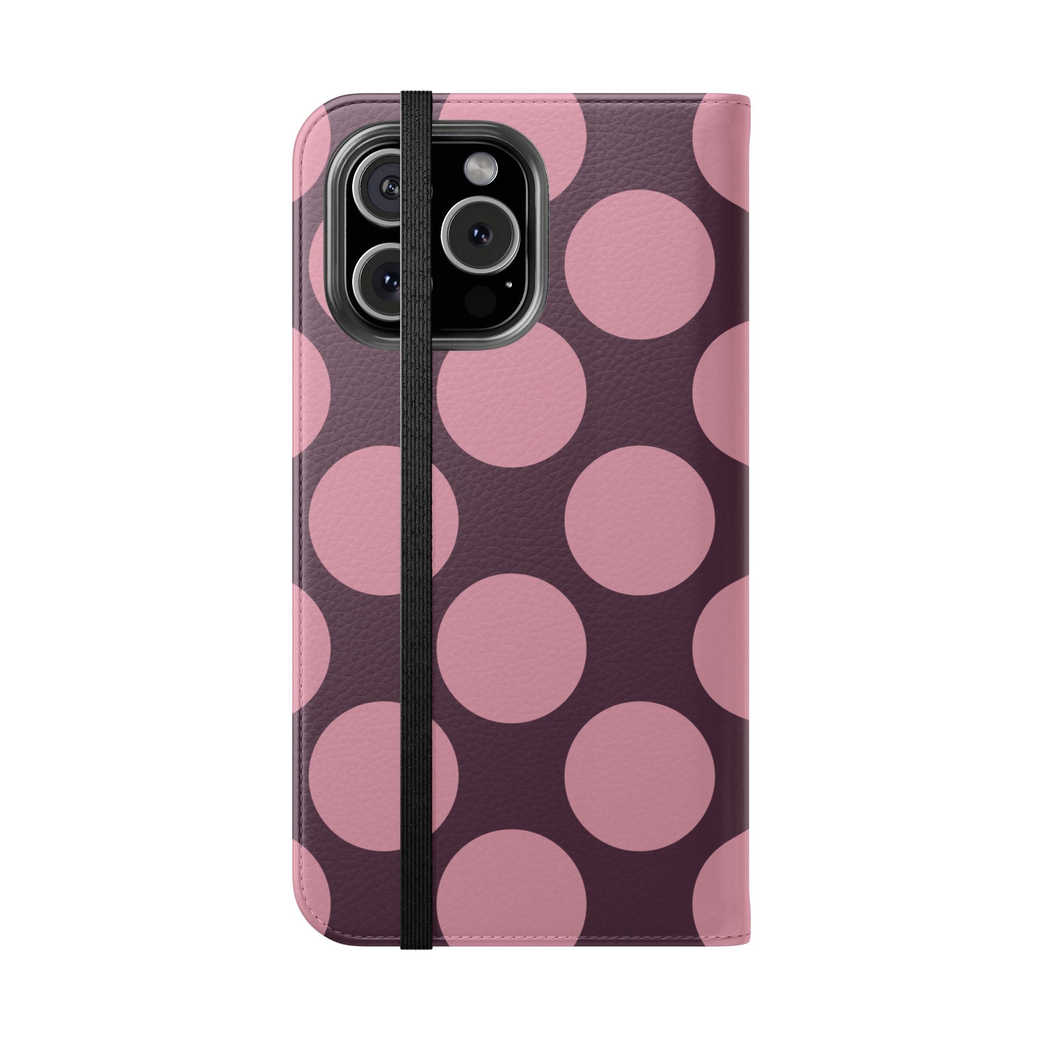 iPhone 16 Pro Max Vegan Leather Wallet Case – Pink Plum Polka Dot Design - VYIR
