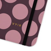 iPhone 13 Pro Vegan Leather Wallet Case – Pink Plum Polka Dot Design - VYIR