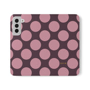 Samsung Galaxy S22 Plus Vegan Leather Wallet Case – Pink Plum Polka Dot Design - VYIR