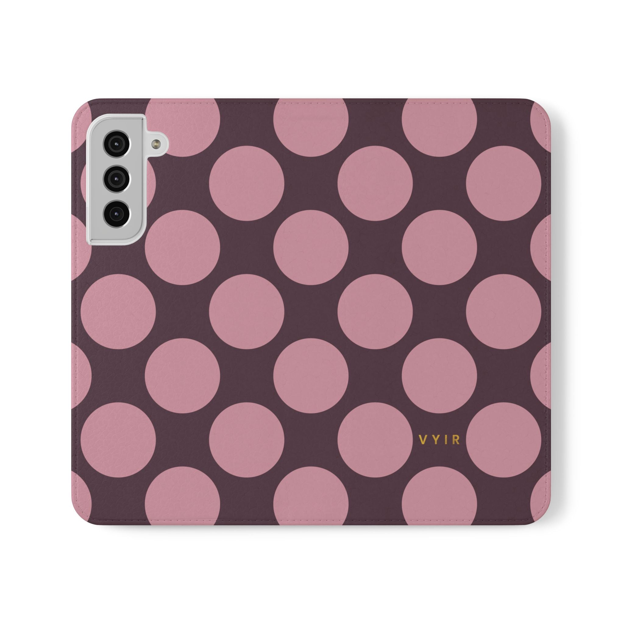 Samsung Galaxy S22 Plus Vegan Leather Wallet Case – Pink Plum Polka Dot Design - VYIR