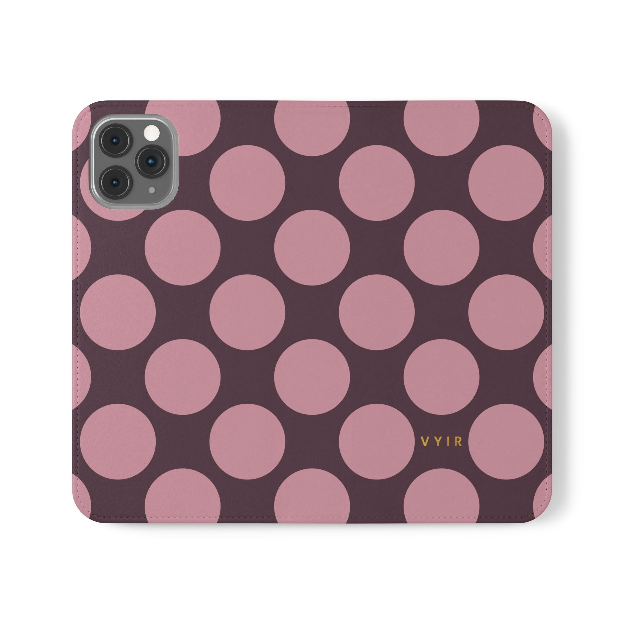 iPhone 11 Pro Vegan Leather Wallet Case – Pink Plum Polka Dot Design - VYIR