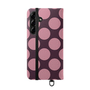 Samsung Galaxy S25 Plus Vegan Leather Wallet Case – Pink Plum Polka Dot Design - VYIR