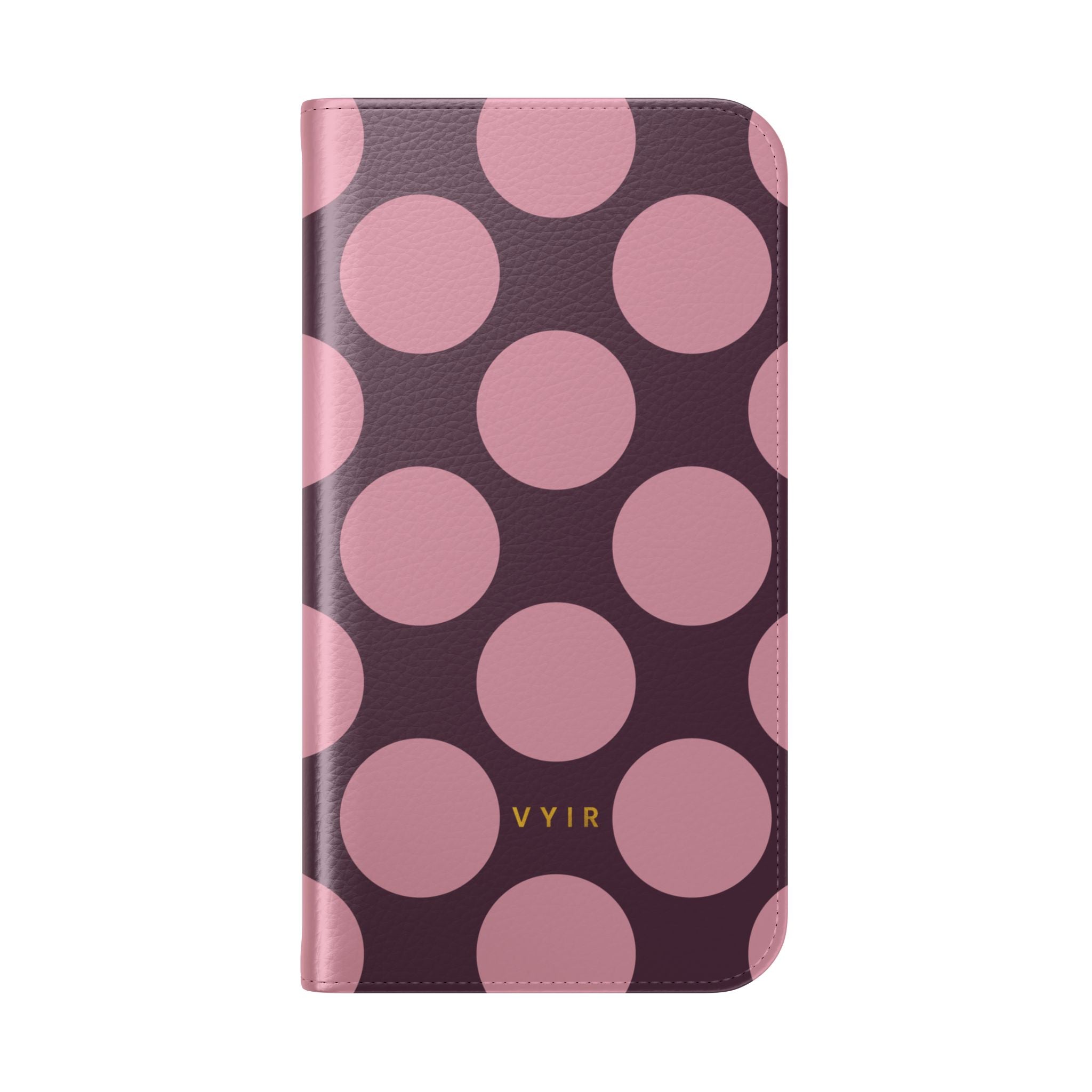 iPhone 15 Vegan Leather Wallet Case – Pink Plum Polka Dot Design - VYIR