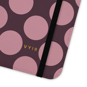 iPhone 12 Mini Vegan Leather Wallet Case – Pink Plum Polka Dot Design - VYIR
