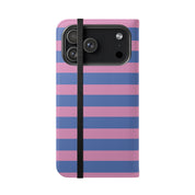 iPhone 17 Pro Max Vegan Leather Wallet Case – Periwinkle Dream Striped Design - VYIR