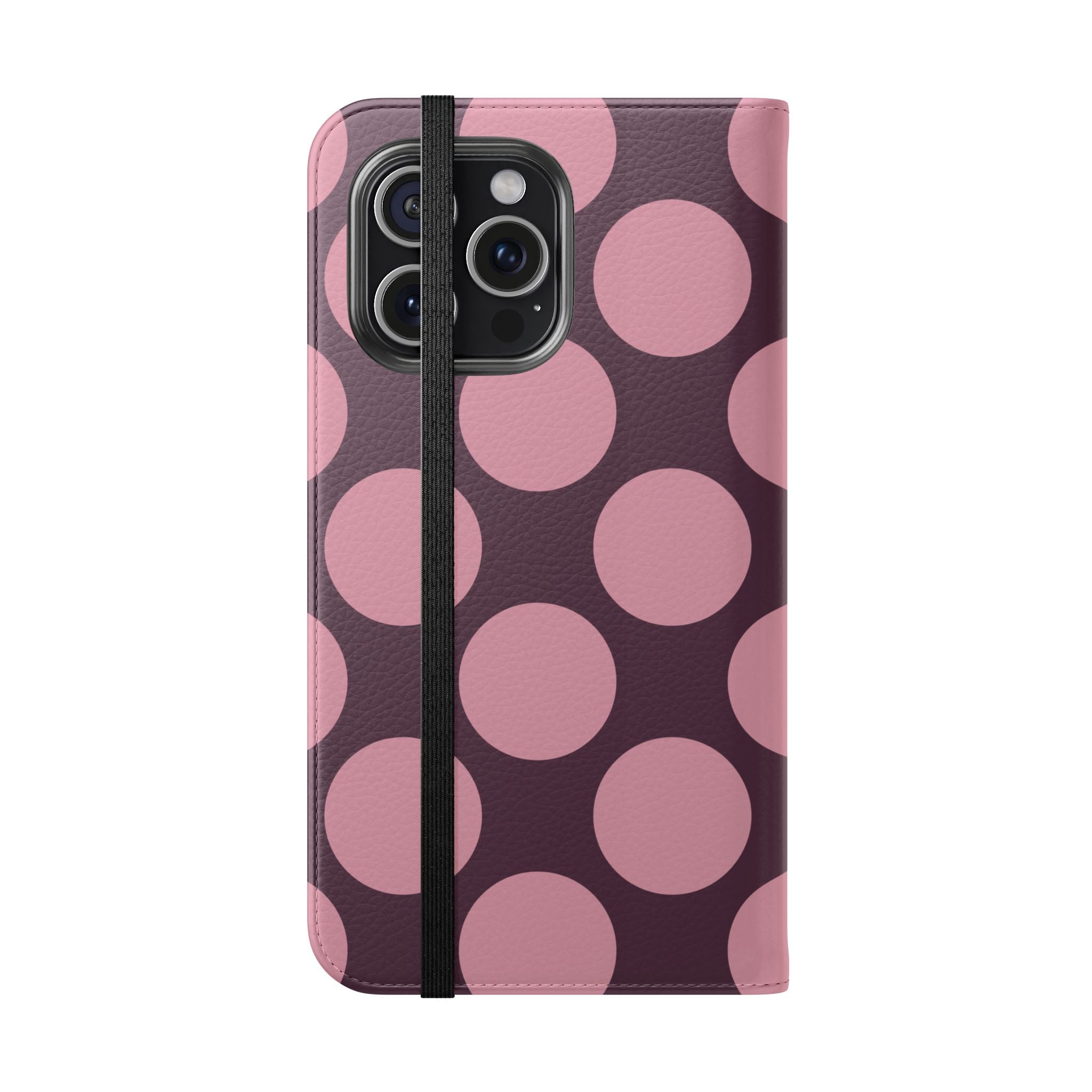 iPhone 15 Pro Max Vegan Leather Wallet Case – Pink Plum Polka Dot Design - VYIR