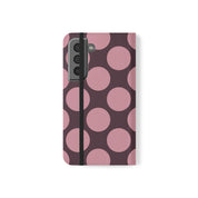 Samsung Galaxy S22 Vegan Leather Wallet Case – Pink Plum Polka Dot Design - VYIR