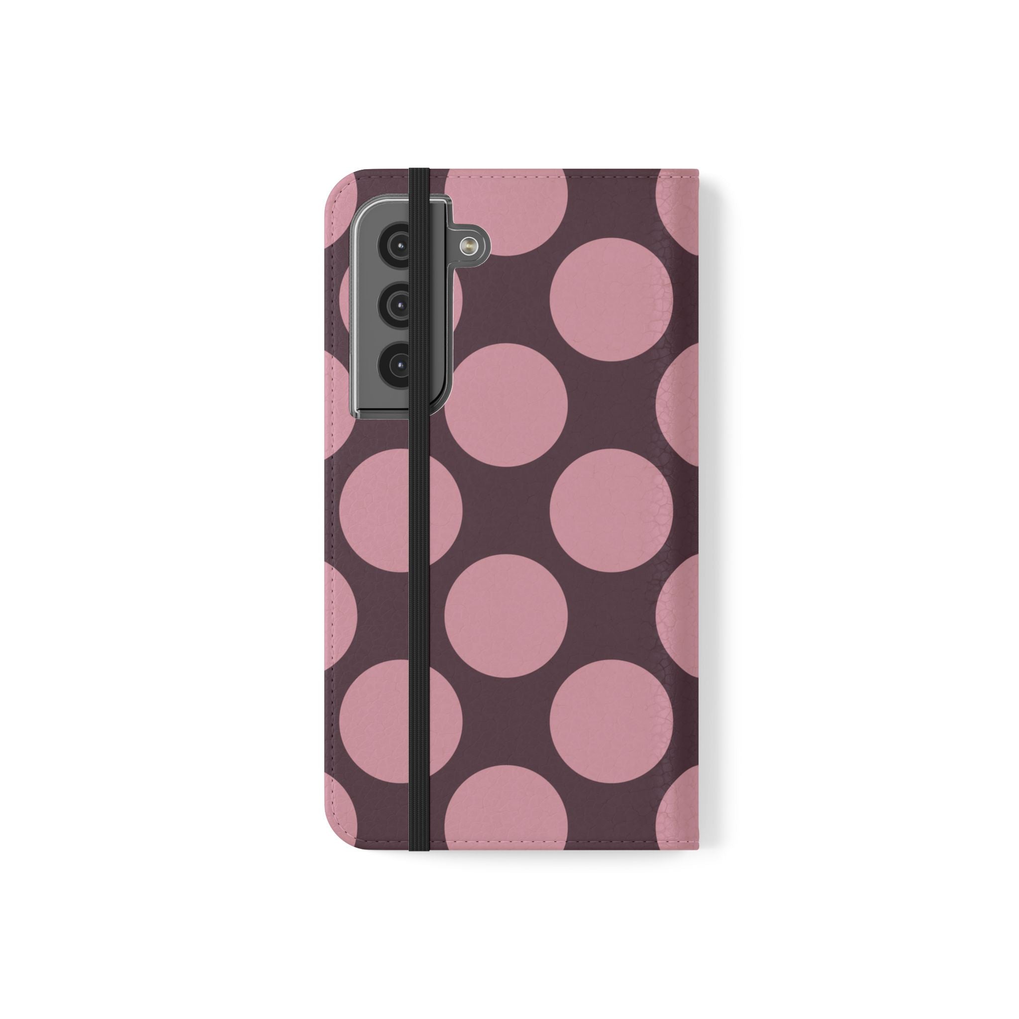 Samsung Galaxy S22 Vegan Leather Wallet Case – Pink Plum Polka Dot Design - VYIR