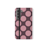 Samsung Galaxy S22 Vegan Leather Wallet Case – Pink Plum Polka Dot Design