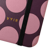 iPhone 16 Plus Vegan Leather Wallet Case – Pink Plum Polka Dot Design - VYIR